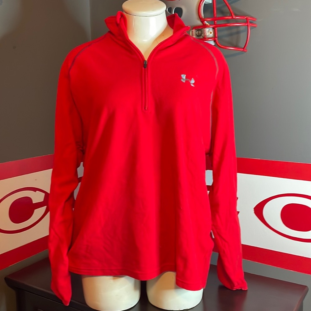 🎉Mens Under Armour Quarter Zip Red and Gray! EUC!